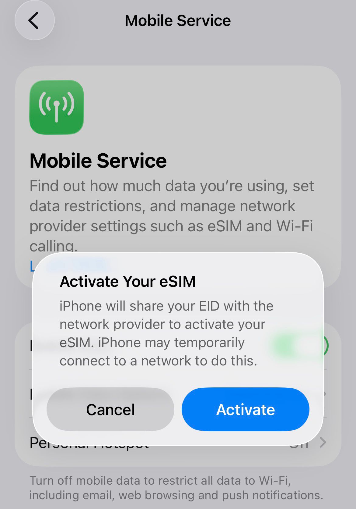 Passo 1 de ativação no iPhone